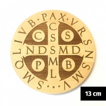 Medalik św. Benedykta grawerowany laserowo (wzór nr 6, średnica 13 cm, drewno bukowe)