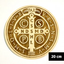Medalik św. Benedykta grawerowany laserowo (wzór nr 15, średnica 20 cm, drewno bukowe)