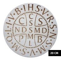 Medalik św. Benedykta grawerowany laserowo (wzór nr 4, średnica 20 cm, drewno bukowe)
