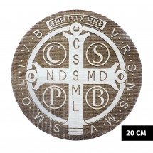 Medalik św. Benedykta grawerowany laserowo (średnica 20 cm, drewno bukowe)